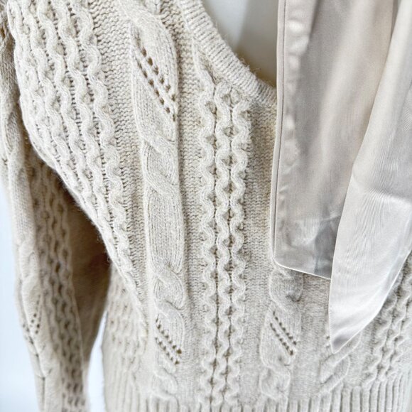Bow Back Cable Knit Sweater By Express M Recycled Nylon & Wool Blend Womens Top - Picture 5 of 9